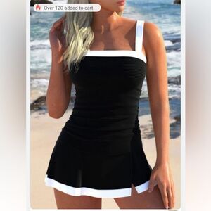 NWOT MODLILY® Contrast Binding Patchwork Black Tankini Set SIZE LRG